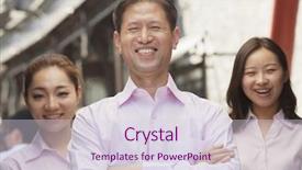  Presentation with well - Beautiful PPT theme featuring portrait of three well-dressed people in a row beijing backdrop and a sky blue colored foreground