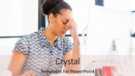  Presentation with afro - Slide set having portrait of tired afro-american office worker sitting in offfice background and a lemonade colored foreground