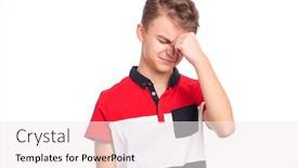  Presentation with sad teen - PPT theme enhanced with portrait-of-tired-teen-boy background and a sky blue colored foreground