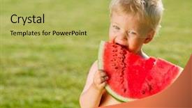  Presentation with toddler eating - Presentation theme with portrait of toddler child outdoors background and a yellow colored foreground