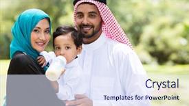  Presentation with muslim family - Amazing slide set having portrait of traditional muslim family backdrop and a sky blue colored foreground