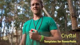  Presentation with whistle - Presentation theme having portrait-of-trainer-holding-whistle background and a tawny brown colored foreground