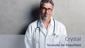  Presentation with lab coat - PPT layouts enhanced with portrait-of-trustworthy-older-smart background and a lemonade colored foreground