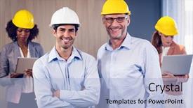  Presentation with architects - Colorful PPT layouts enhanced with office and colleagues working backdrop and a light blue colored foreground