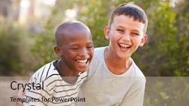  Presentation with outdoors - PPT theme enhanced with portrait of two boys embracing background and a coral colored foreground