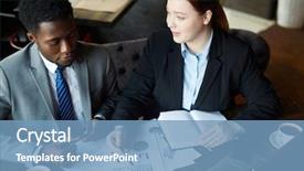  Presentation with african american meeting - Slide set with portrait of two business people background and a teal colored foreground