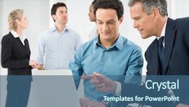  Presentation with laptop - Amazing theme having portrait of two businessman using backdrop and a ocean colored foreground