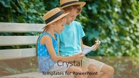  Presentation with summer time - Slides with portrait-of-two-calm-children background and a coral colored foreground