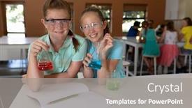 Presentation with school safety - Beautiful presentation theme featuring portrait-of-two-caucasian-schoolgirls backdrop and a gray colored foreground