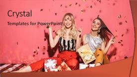  Presentation with two black women - Audience pleasing slide deck consisting of portrait of two cheeky women backdrop and a coral colored foreground