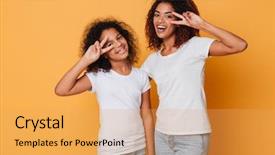  Presentation with two cute sisters playing - Colorful PPT layouts enhanced with portrait of two cheerful african backdrop and a yellow colored foreground