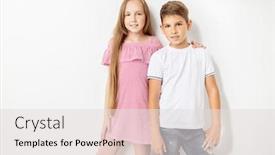  Presentation with kids fashion - Beautiful PPT theme featuring portrait of two cheerful young kids over the white background summer casual kids fashion beauty backdrop and a light gray colored foreground