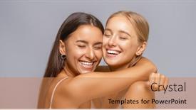  Presentation with women - Amazing slide set having portrait-of-two-cheerful-young backdrop and a coral colored foreground