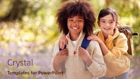  Presentation with walking together - Slides consisting of portrait-of-two-children-walking background and a coral colored foreground