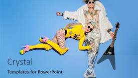  Presentation with rock band - Cool new presentation theme with portrait-of-two-cool-young backdrop and a light blue colored foreground