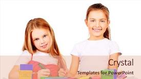  Presentation with education cute - Cool new PPT theme with portrait of two cute girls enjoying painting education isolated over white background backdrop and a coral colored foreground