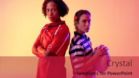  Presentation with rugby players - Presentation with portrait-of-two-diverse-female background and a crimson colored foreground