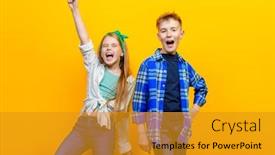  Presentation with bright yellow - PPT layouts enhanced with portrait of two emotional children on a bright yellow background kid's fashion background and a gold colored foreground