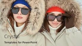  Presentation with alpine skiing - Slide deck enhanced with portrait-of-two-fashion-model background and a soft green colored foreground