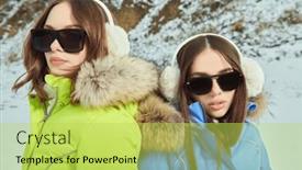  Presentation with ski - Presentation theme consisting of portrait-of-two-fashionable-girls background and a yellow colored foreground