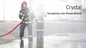  Presentation with water glass - Beautiful slide deck featuring portrait of two fireman holds backdrop and a white colored foreground