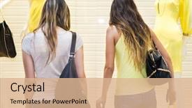  Presentation with shopping for electronics - PPT layouts having portrait of two friends shopping background and a  colored foreground