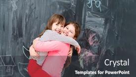  Presentation with black girls - Cool new slide deck with portrait of two happy cute little girls hugging each other while having fun in front of black chalkboard backdrop and a dark gray colored foreground