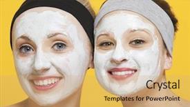  Presentation with women - Beautiful slides featuring portrait-of-two-happy-women backdrop and a coral colored foreground