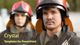  Presentation with super hero dog red - Slide deck consisting of portrait of two heroic fireman background and a tawny brown colored foreground