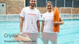  Presentation with lifeguard - Slides having portrait of two lifeguards standing background and a cool aqua colored foreground