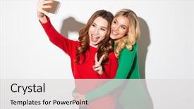  Presentation with selfie - Slide deck featuring portrait of two lovely girls background and a light gray colored foreground