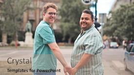  Presentation with holding hands - Slide set enhanced with portrait-of-two-men-holding background and a coral colored foreground