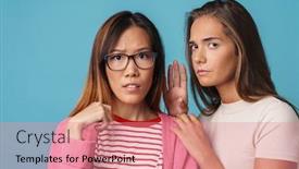  Presentation with women - Slide set enhanced with portrait of two multinational confused background and a coral colored foreground