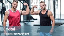  Presentation with flexing - Presentation theme featuring portrait of two muscular men flexing biceps background and a teal colored foreground