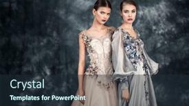  Presentation with fairy tale - Beautiful presentation theme featuring portrait of two mysterious ladies in fluffy long dresses posing indoor fairy tale fashion backdrop and a wine colored foreground