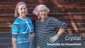  Presentation with women - PPT layouts consisting of portrait-of-two-older-women background and a ocean colored foreground