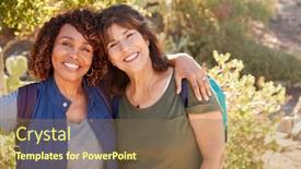  Presentation with friends - Audience pleasing PPT theme consisting of portrait-of-two-senior-female backdrop and a tawny brown colored foreground