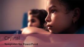  Presentation with ponies and girls - PPT theme having portrait-of-two-small-girls background and a violet colored foreground