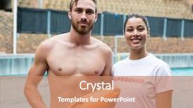  Presentation with octagon two mma fighters standing - Beautiful slide set featuring portrait of two smiling lifeguards backdrop and a coral colored foreground