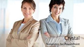  Presentation with standing strong - Slide deck enhanced with portrait of two strong women background and a coral colored foreground