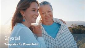  Presentation with look - PPT layouts enhanced with portrait-of-two-women-young background and a teal colored foreground