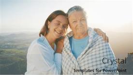  Presentation with look - Slide deck having portrait-of-two-women-young background and a light blue colored foreground