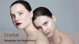  Presentation with makeup - PPT layouts with portrait-of-two-young-beautiful background and a coral colored foreground