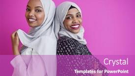  Presentation with islamic muslim - Beautiful slide deck featuring portrait-of-two-young-modern backdrop and a purple colored foreground