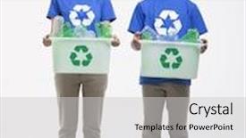  Presentation with recycling - Slide set featuring portrait of two young people holding recycling bins studio shot background and a light gray colored foreground