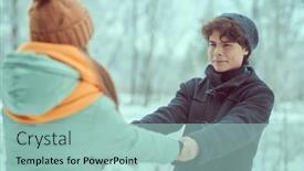  Presentation with two people holding hands - Beautiful theme featuring portrait-of-two-young-people backdrop and a mint green colored foreground