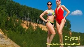  Presentation with women - Audience pleasing presentation theme consisting of portrait-of-two-young-women backdrop and a tawny brown colored foreground