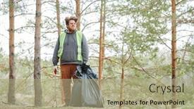  Presentation with eco bag - Slide set consisting of portrait-of-unhappy-eco-activist background and a mint green colored foreground