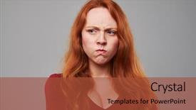  Presentation with unhappy - Cool new slide set with portrait of unhappy or insult backdrop and a red colored foreground