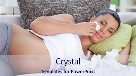  Presentation with woman crying - PPT theme featuring portrait of unhappy pregnant woman background and a sky blue colored foreground